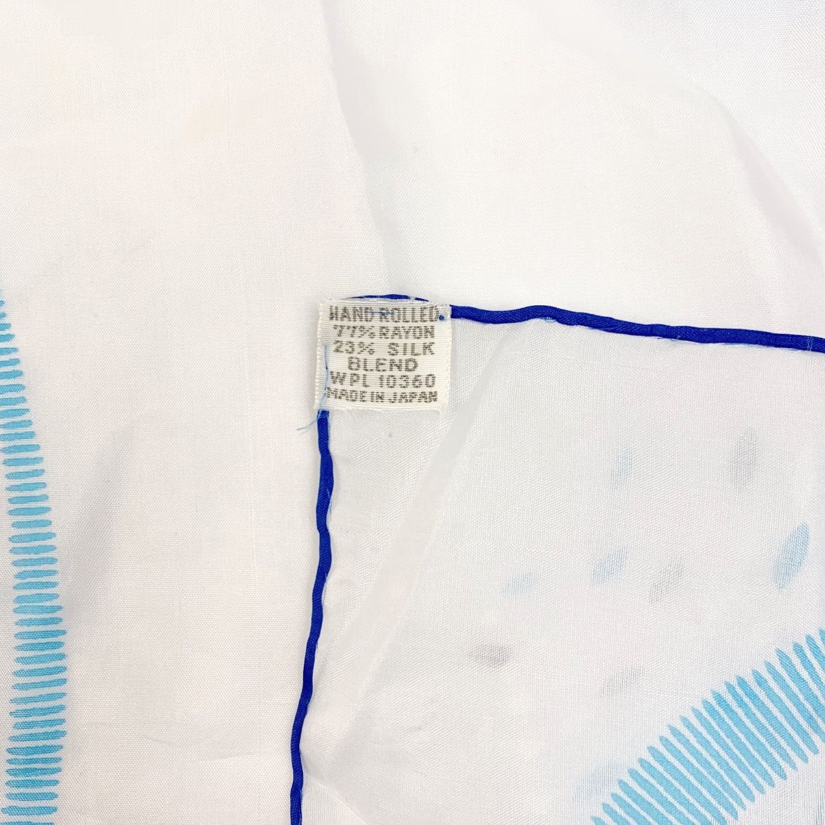 Vintage VINTAGE 1960s Scarf Geometric Blue White 30" x 30" Rayon Silk Hand Rolled Japan Mod Women's Square Scarf Mens Womens Size ONE SIZE - 3 Thumbnail