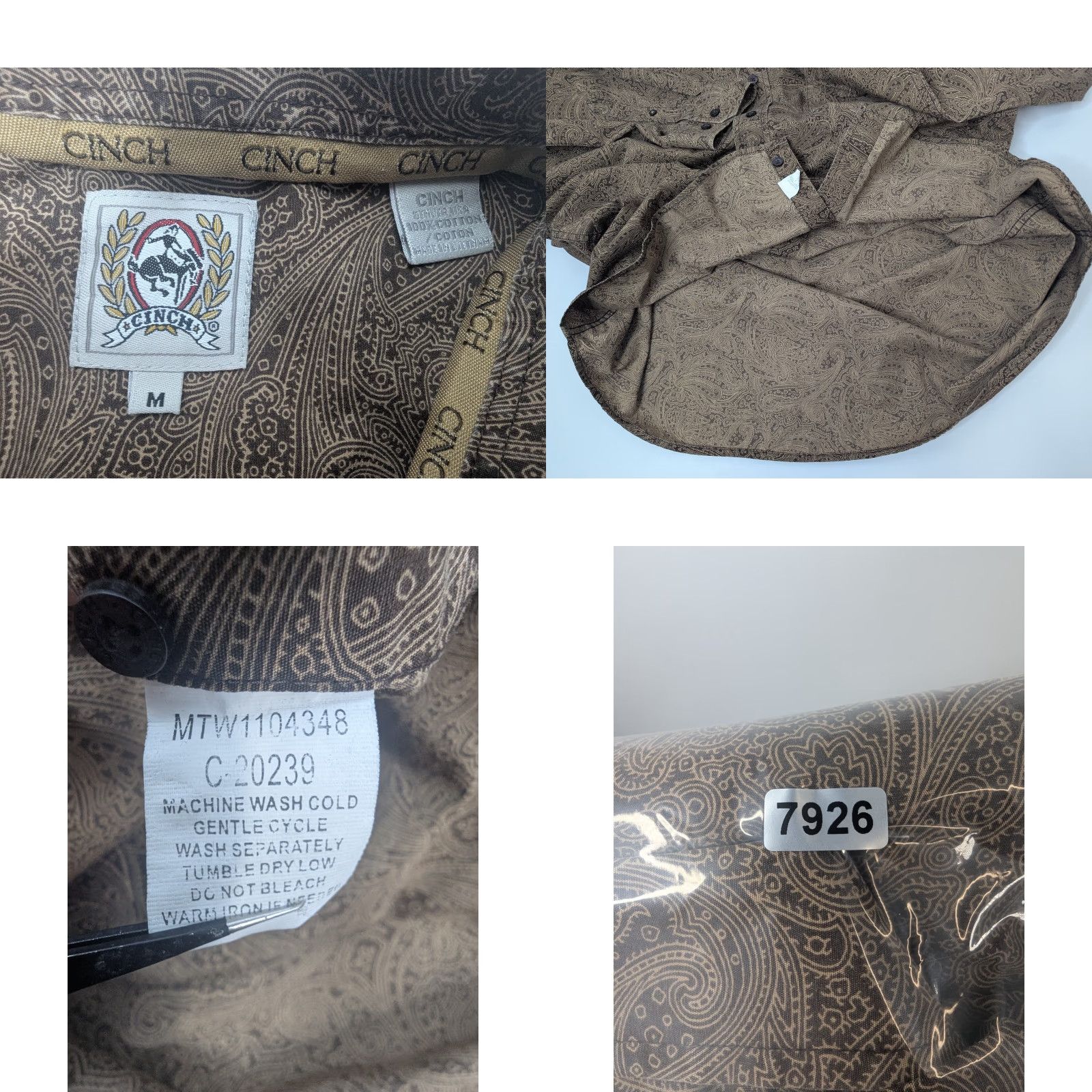 Vintage Cinch Shirt Mens M Brown Paisley Print Cotton Western Cowboy Rodeo Rancher Shirt Size US M / EU 48-50 / 2 - 8 Thumbnail