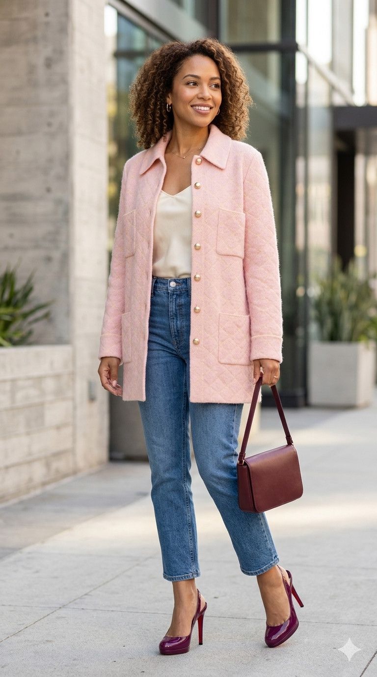 Chanel CHANEL Matelassé Pink Beige Knit Cardigan Jacket FR 38/US 6 Size S / US 4 / IT 40 - 2 Thumbnail