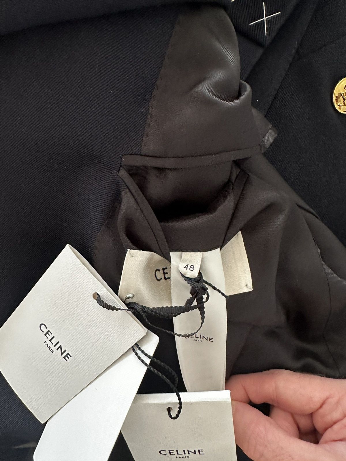 Celine 20SS Diagonal Wool Classic Double Breasted Navy Jacket Size 48R - 11 Thumbnail