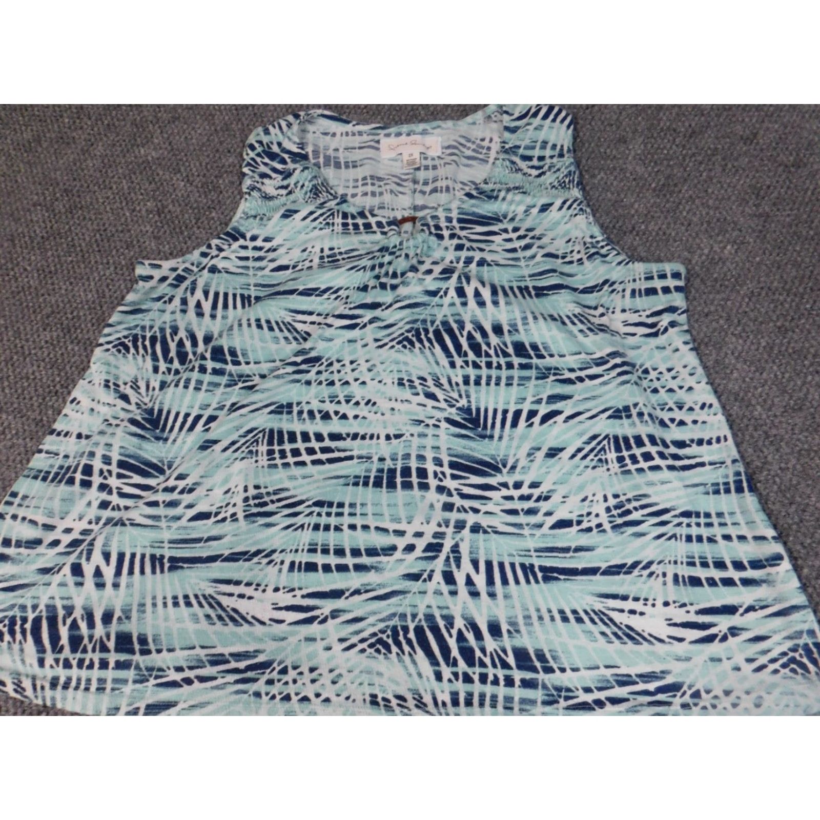 Vintage Fresh Laundry Blouse Women 2X Plus Green Stretch Sleeveless High Neck Pullover Casual Ruffle Polyester Woven Classic Basic Size XXL / US 16-18 / IT 52-54 - 3 Thumbnail