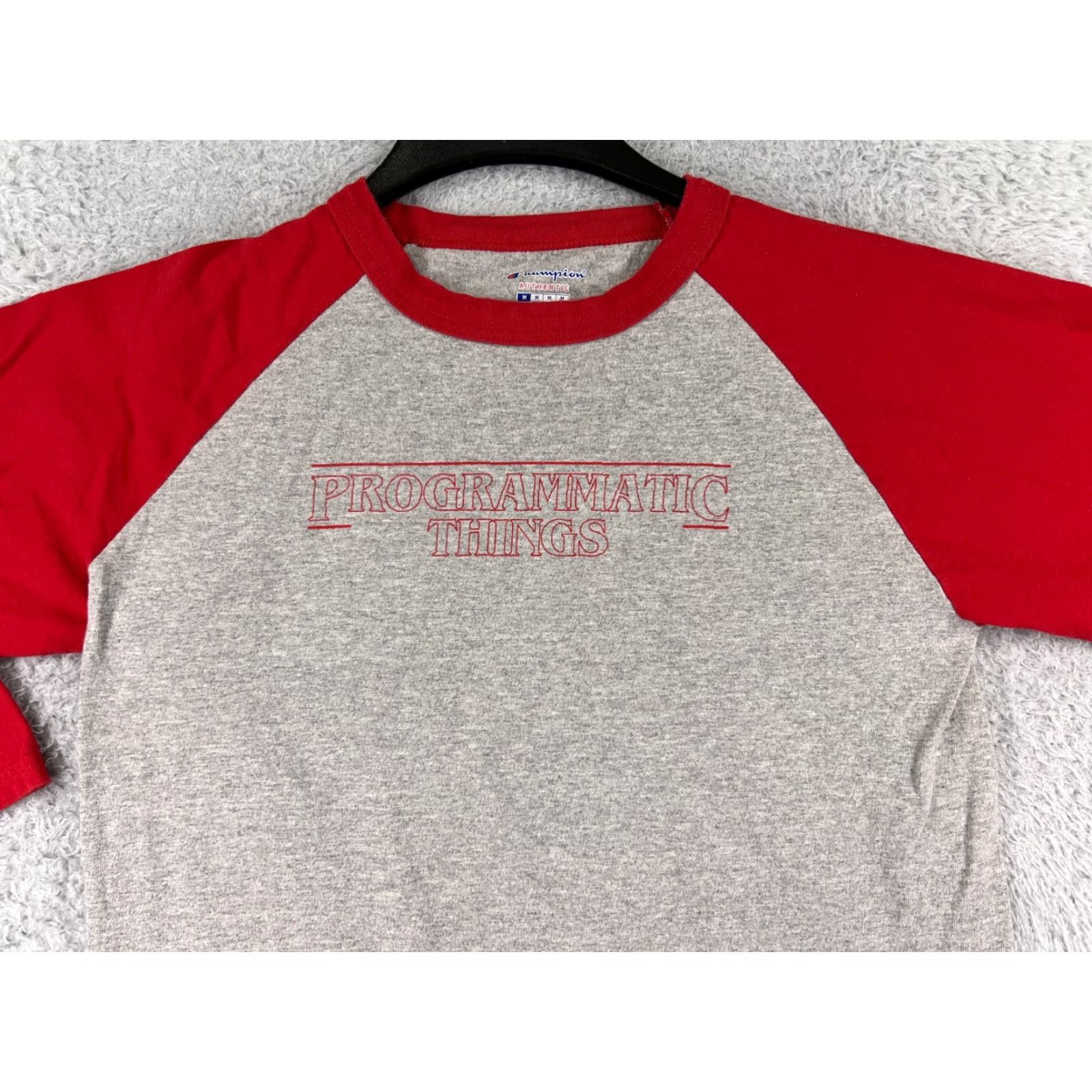 Champion Champion Shirt Men M 3/4 Sleeve Colorblock Red Gray Logo Athletic Cotton T-Shirt, 90s Retro Sports Graphic, Mens Medium Gray Size US M / EU 48-50 / 2 - 5 Thumbnail