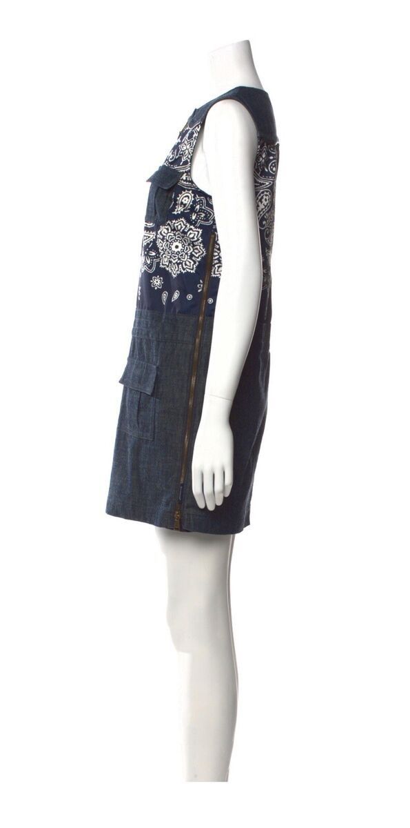 Designer × Moncler × Moncler Grenoble Moncler bandana pattern denim dress abito senza maniche Size M / US 6-8 / IT 42-44 - 4 Thumbnail