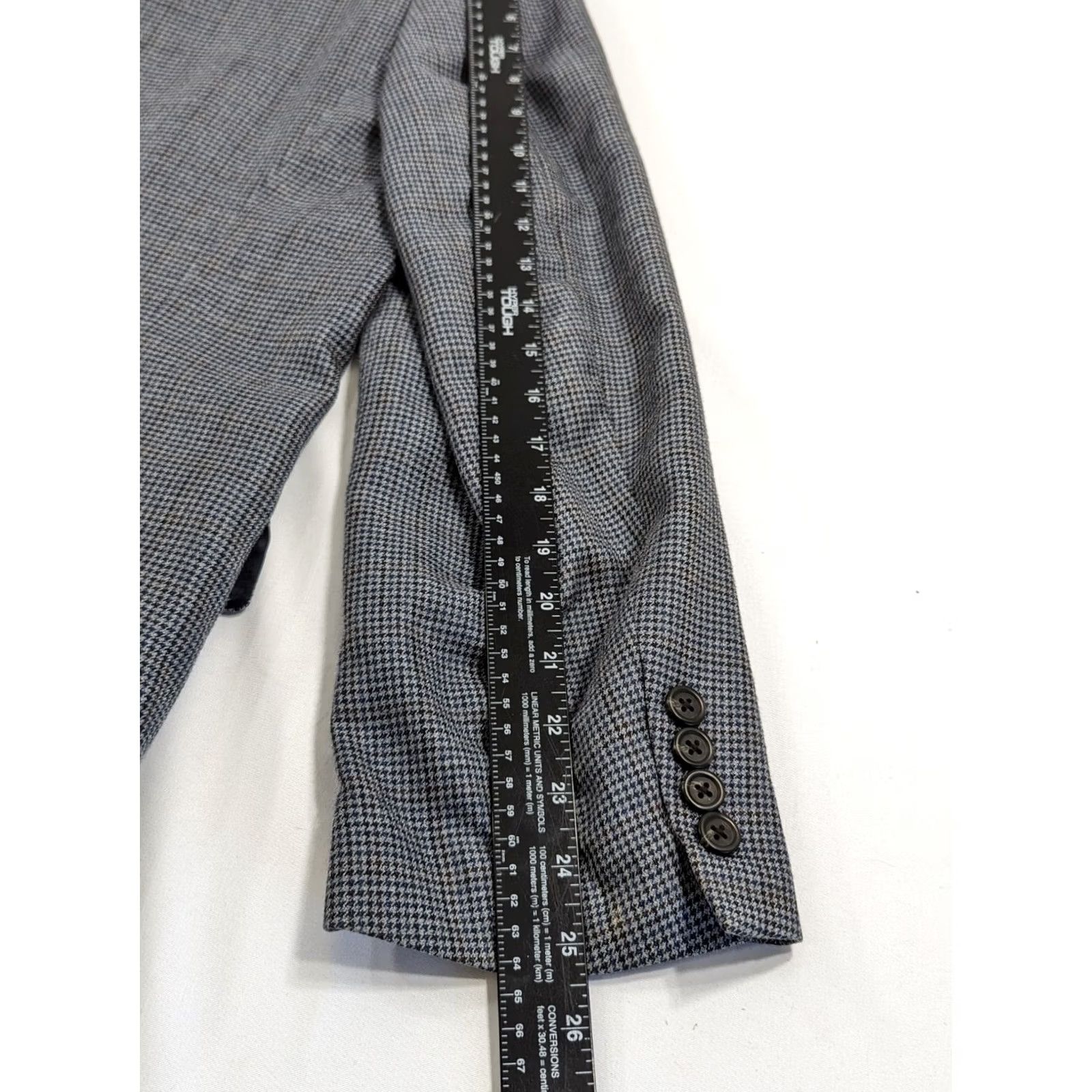 Chaps Chaps Blazer Silk Wool Gray Houndstooth 44R FLAWS Blazer Men Regular Jacket Coat Notch Lapel 2-Button 4-Button Vent Wool Silk Lined Size 44R - 7 Thumbnail