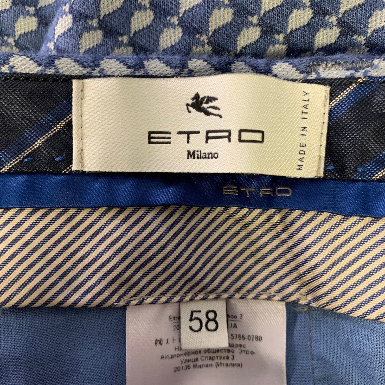 Etro ETRO Men's 42 Navy Blue Print Viscose Blend Flat Front Pants Size US 42 / EU 58 - 4 Thumbnail