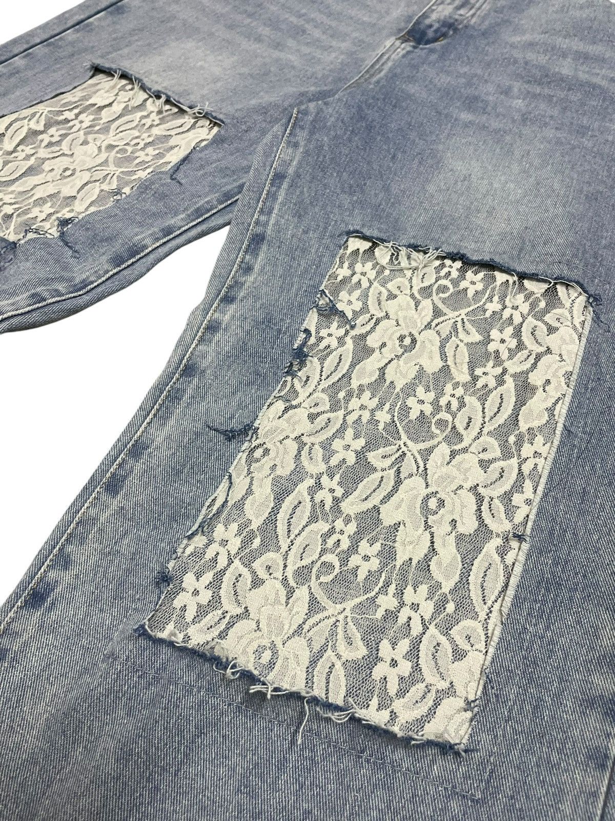 Japanese Brand Vintage Japanese Denim Lace Patchwork Baggy Wide Leg Jeans Size 31" - 13 Thumbnail