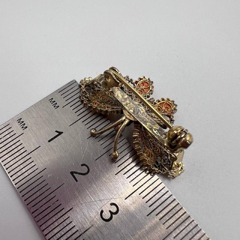 Vintage Antique Italian Butterfly Brooch Filigree Gilt Silver 800 Size ONE SIZE - 5 Thumbnail