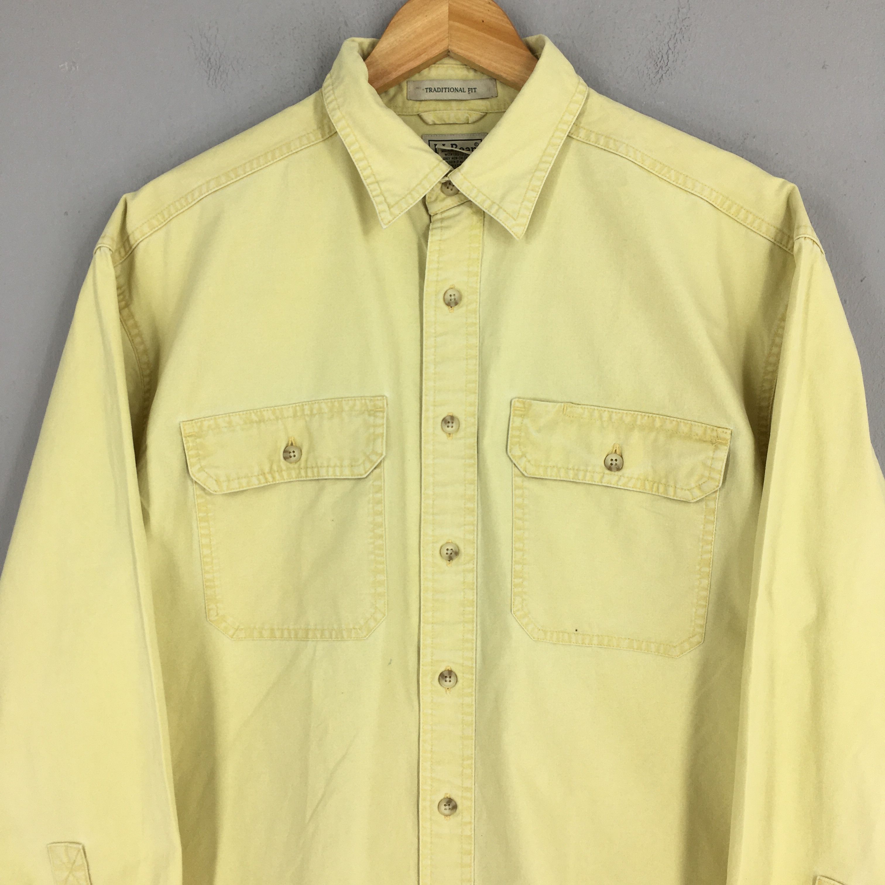 L.L. Bean Vintage 90s LL Bean Flannel Plain Yellow Shirt Medium Size US M / EU 48-50 / 2 - 2 Thumbnail