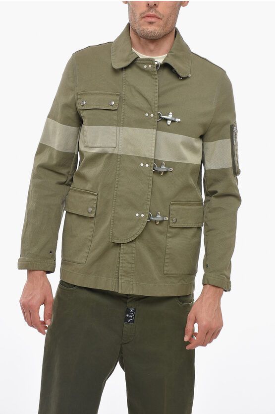 image of Fay Archive Cotton Saharan Jacket With Frogs in Military Green, Men's (Size Small)