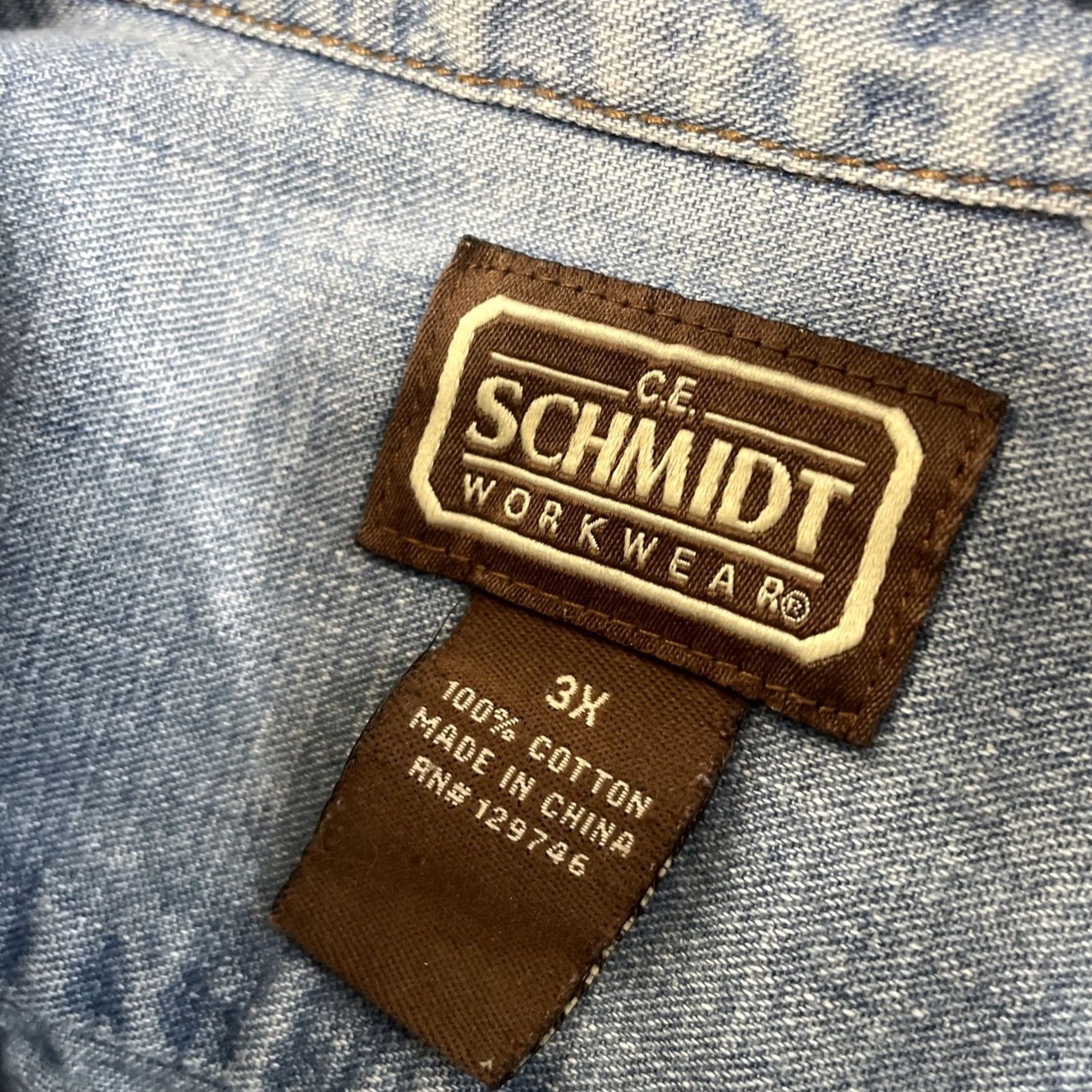Denime VINTAGE Schmidt Workwear Shirt Denim Shirt Men 3XL Cotton Blue Jean Long Sleeve 3X Mens Size US XXL / EU 58 / 5 - 6 Thumbnail