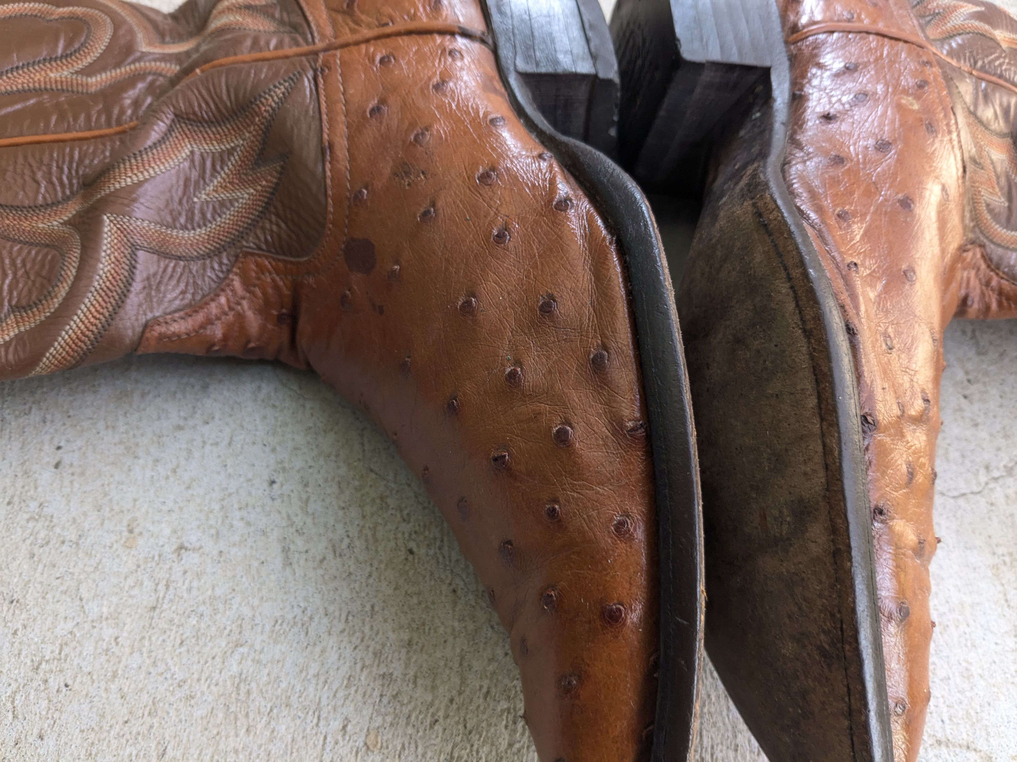 Genuine Leather Tony Lama Cowboy Boots Brown 7 Wide Vintage Ostrich Leather Size US 7 / EU 40 - 3 Thumbnail