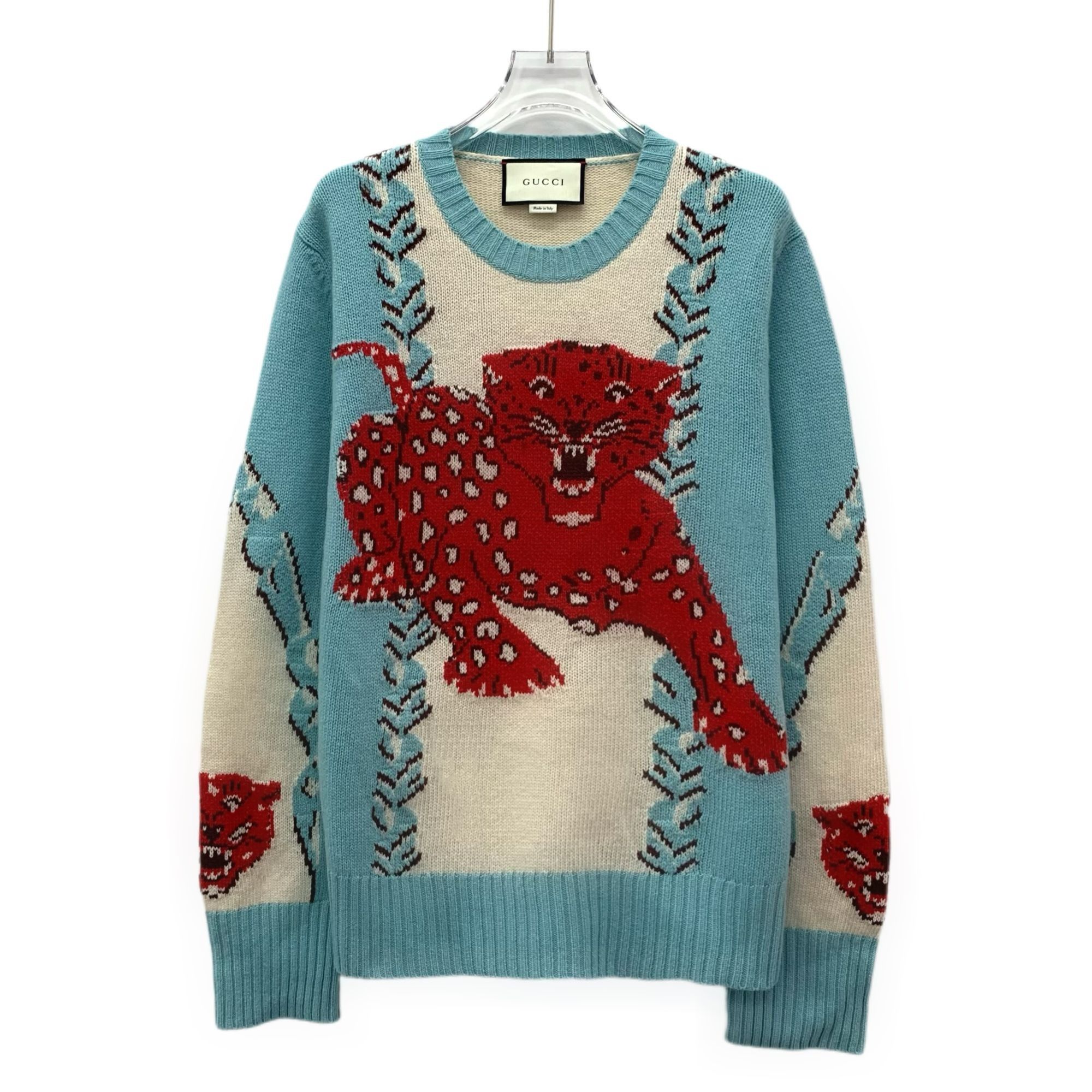 Gucci GUCCI Red Tiger Wool Knit Sweater Size S Turquoise Cream Lux Size S / US 4 / IT 40 - 1 Thumbnail