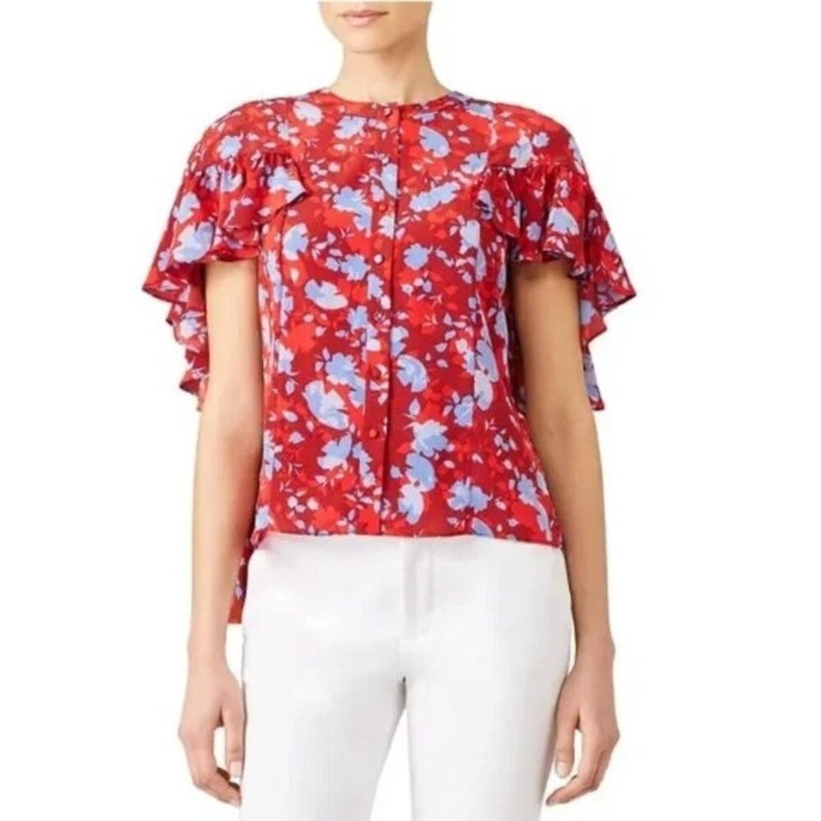ALEXIS Alexis Danijela Silk Red Floral Button‑Front Blouse Small Size S / US 4 / IT 40 - 1 Thumbnail