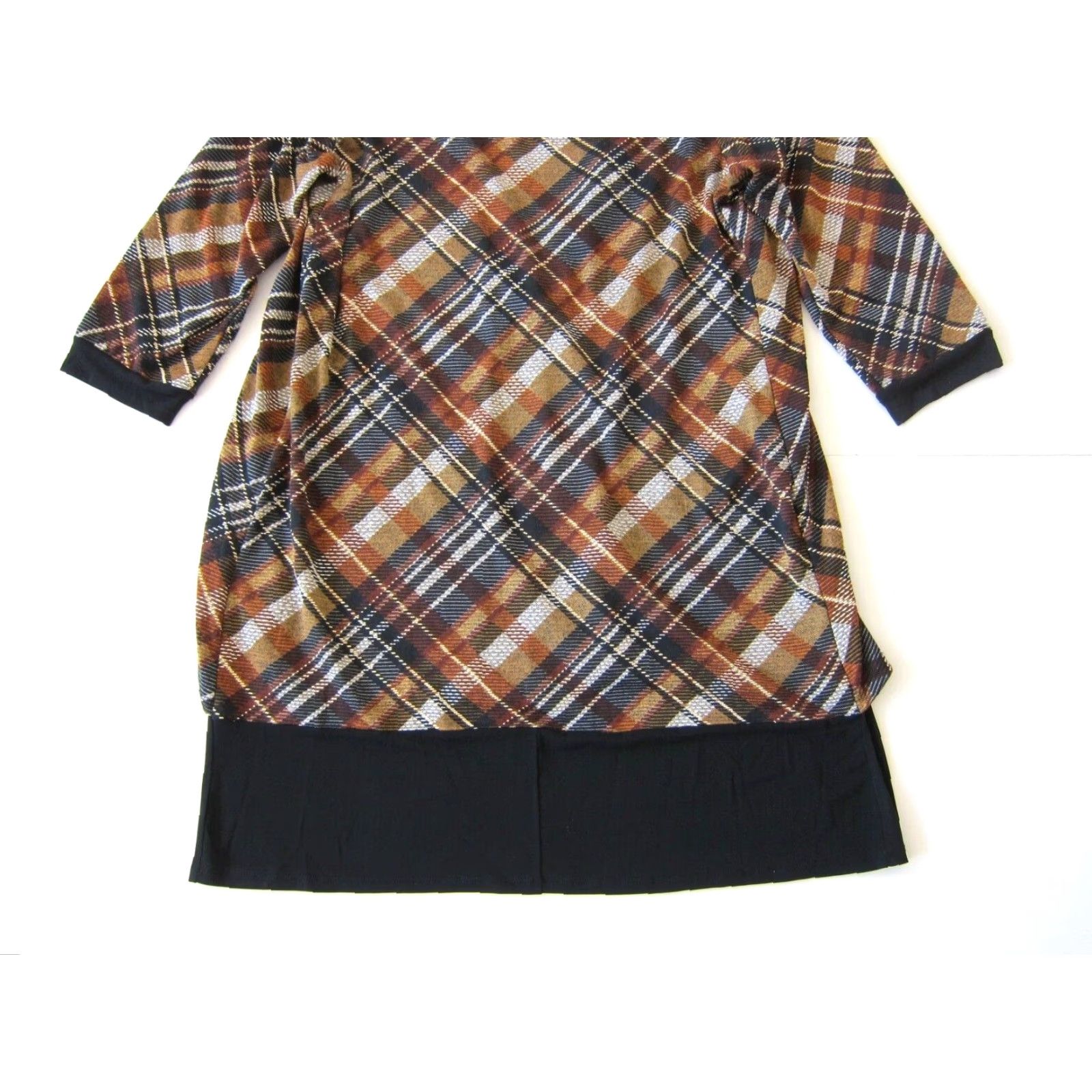 Vintage VINTAGE En Focus Women Black Brown Plaid Stretch 3/4 Sleeve Cardigan Tunic Dress 14W Size XL / US 12-14 / IT 48-50 - 6 Thumbnail