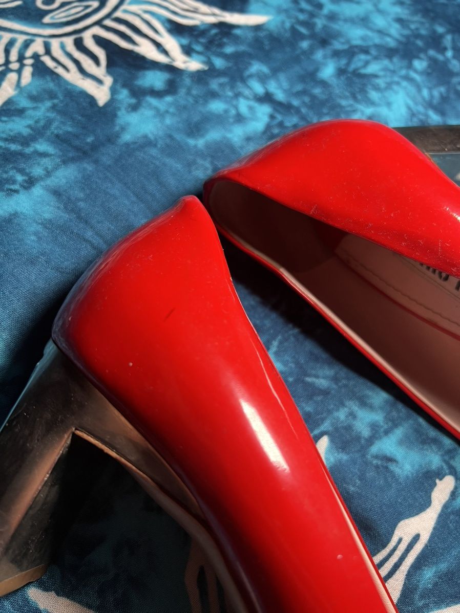 Miu Miu Miu Miu Red Patent Leather Block Heel Pumps Y2K Size US 4 / IT 34 - 7 Thumbnail