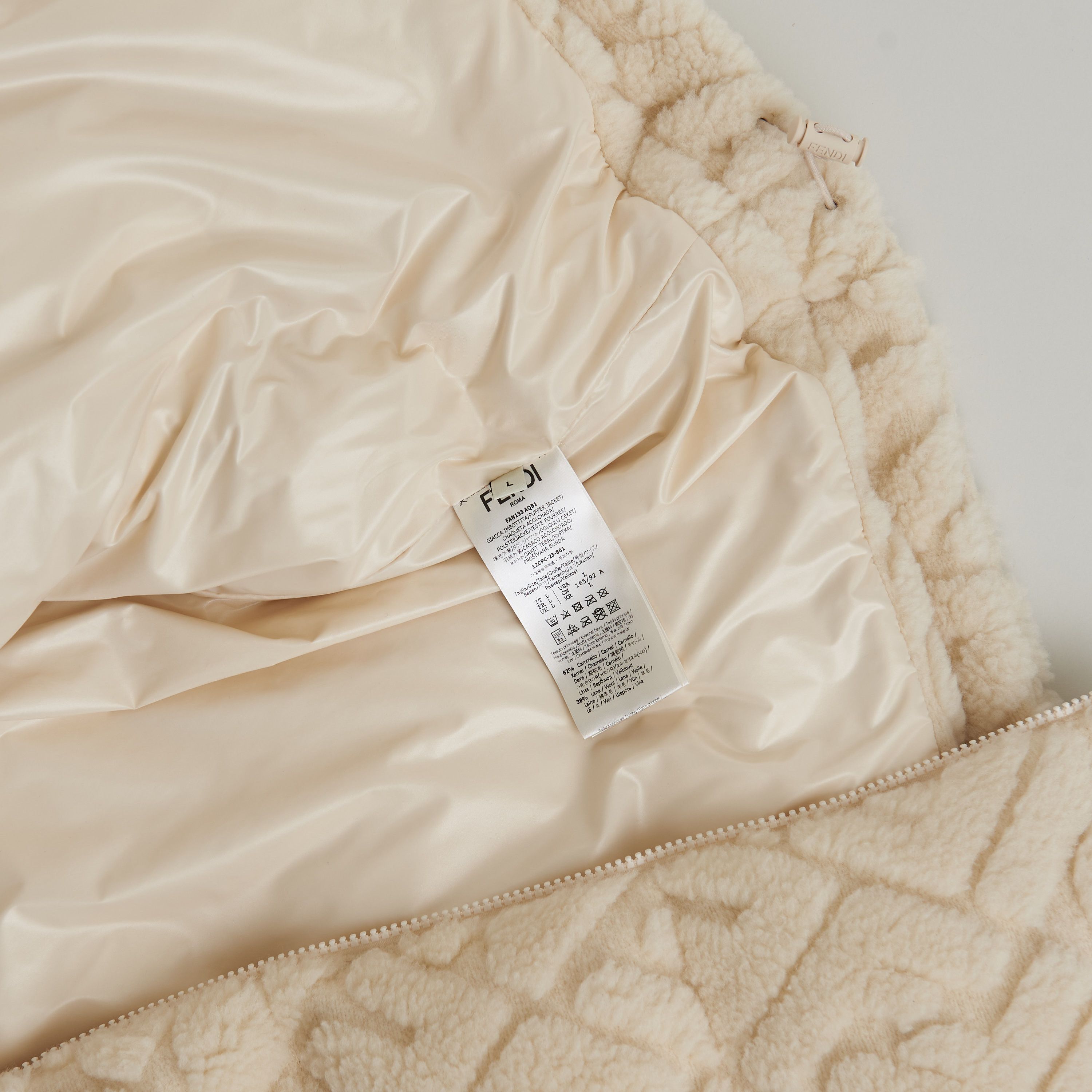 Fendi Short Blouson Jacket - White Wool, FF Motif, Drawstring Size L / US 10 / IT 46 - 15 Thumbnail