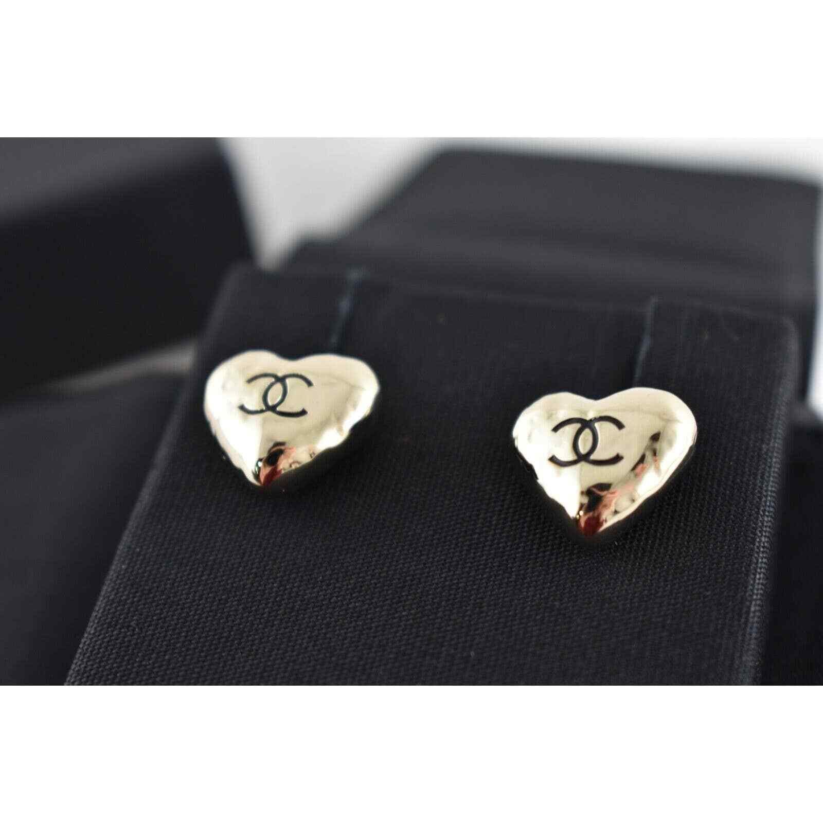 Chanel Chanel 22C Heart Shape Gold Black Statement Stud Earrings Size ONE SIZE - 9 Thumbnail