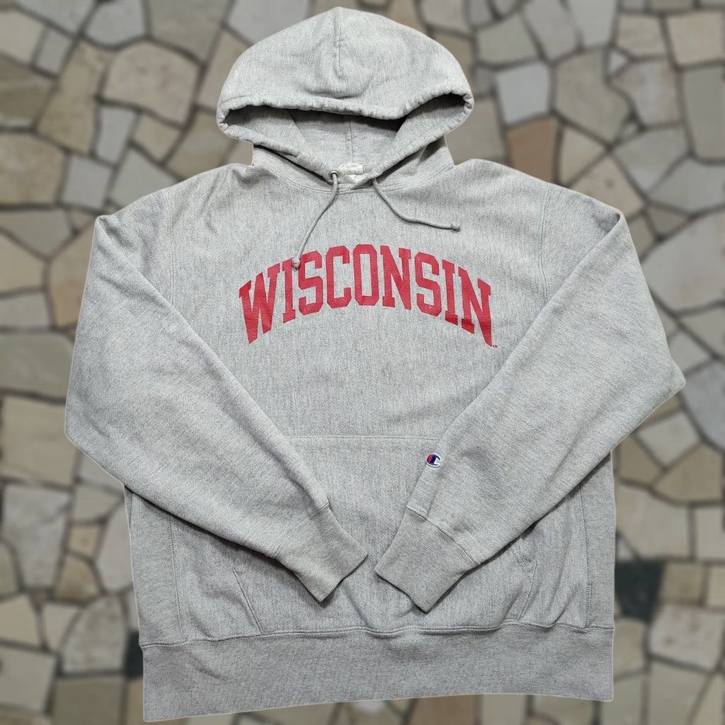 Champion VINTAGE Champion Reverse Weave Wisconsin Badgers Hoodie L Gray Mens 90s Pullover Reversible Size US L / EU 52-54 / 3 - 1 Thumbnail