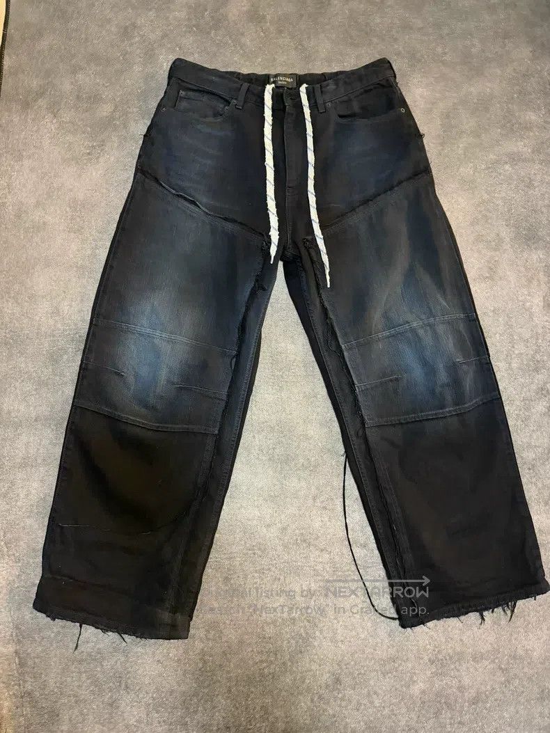 Balenciaga Balenciaga size S Drawstring Washed Patchwork Tie-Dye Jean Size US 27 - 1 Thumbnail