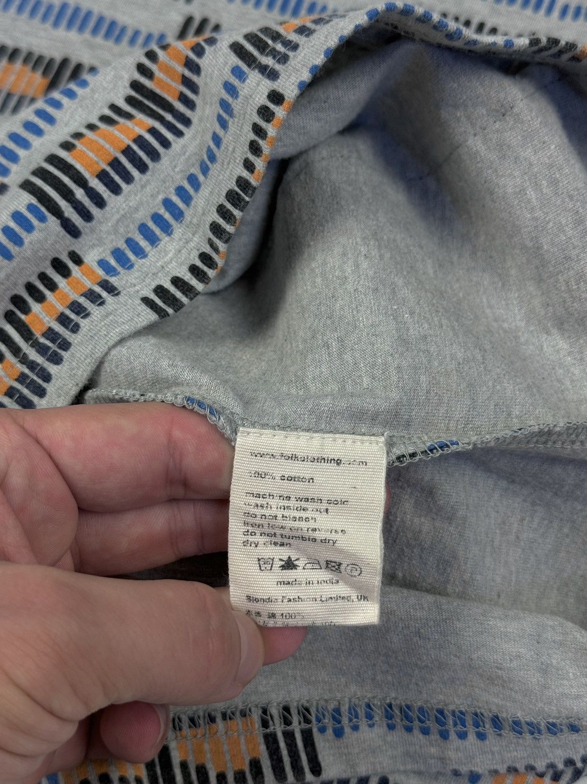 Designer × Folk FOLK Geometric Grey Multicolor Cotton Crew Neck T-Shirt Size US L / EU 52-54 / 3 - 11 Thumbnail