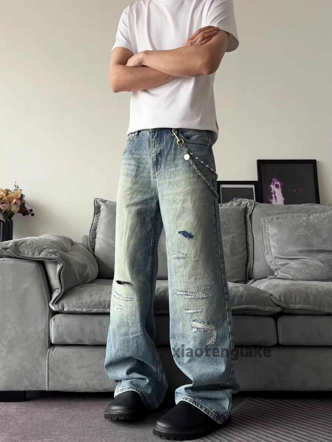 Jean × Vintage washed faded damaged ripped loose baggy jeans Size US 28 / EU 44 - 5 Thumbnail