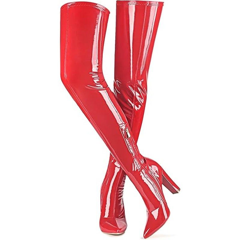 Other Wsheliu Red Thigh High 4" Heel Boots Women’s Size 6.5 Size US 6.5 / IT 36.5 - 1 Thumbnail