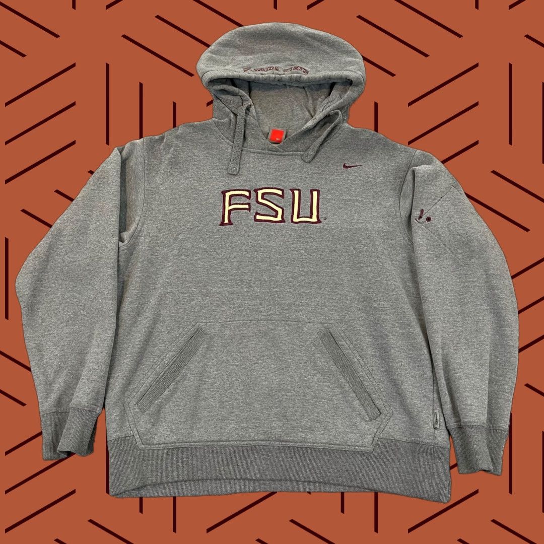 VINTAGE Nike FSU Hoodie Mens S / L Gray Sweatshirt VTG Florida State University Swoosh Pullover Hooded