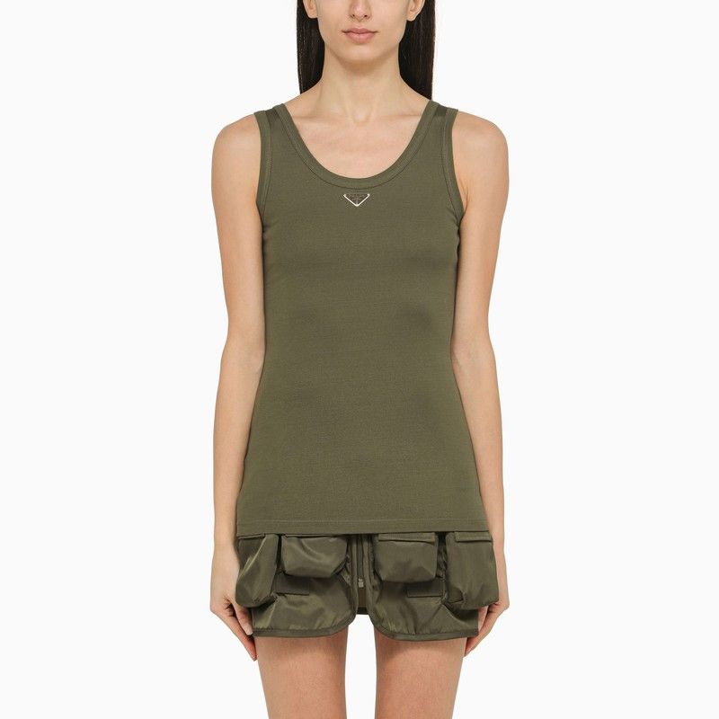 image of Prada Mimetic Green Cotton Camisole Top Size 38, Women's