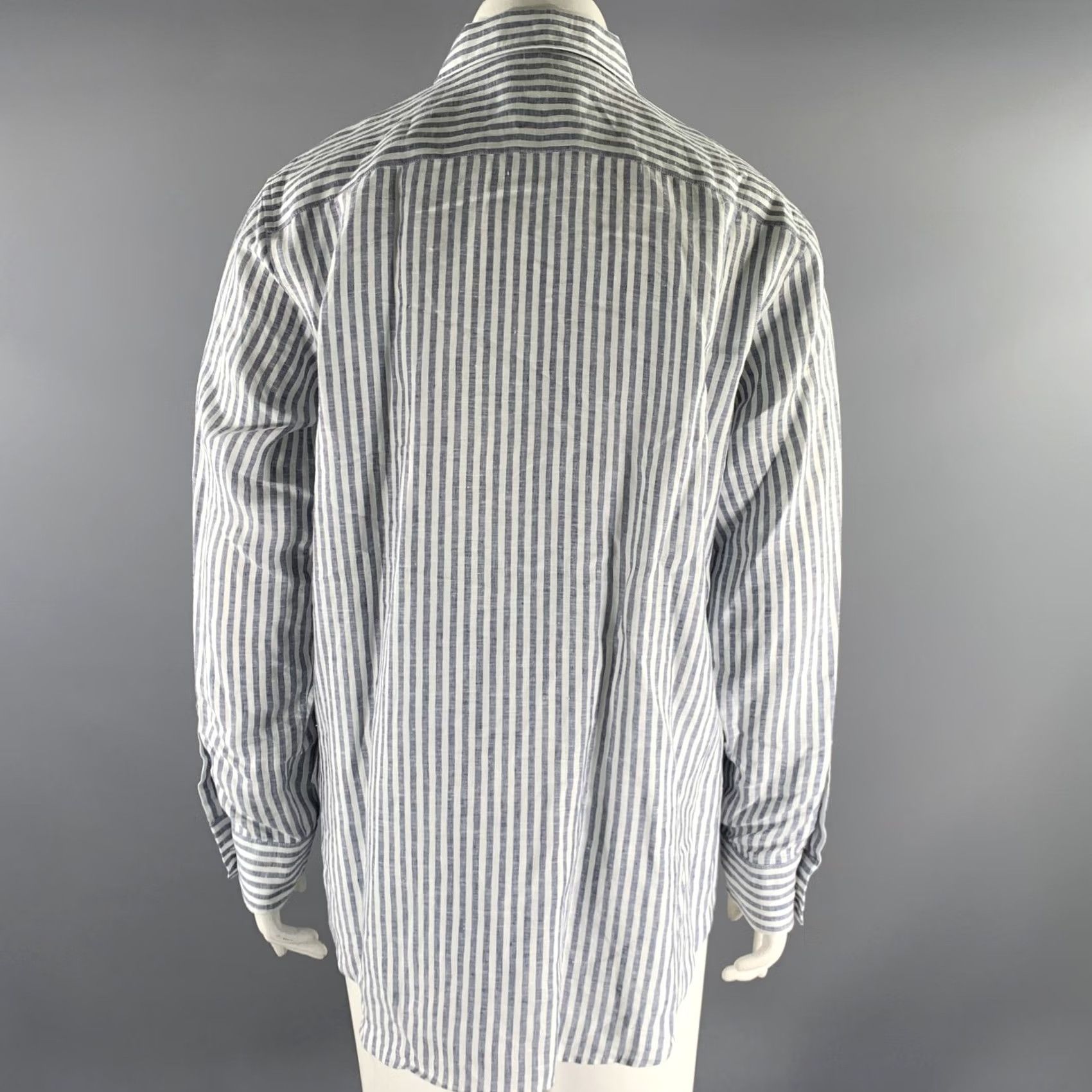 Loro Piana LORO PIANA Women Shirt Size 12 White Blue Flax Stripe Adult Size XL / US 12-14 / IT 48-50 - 3 Thumbnail