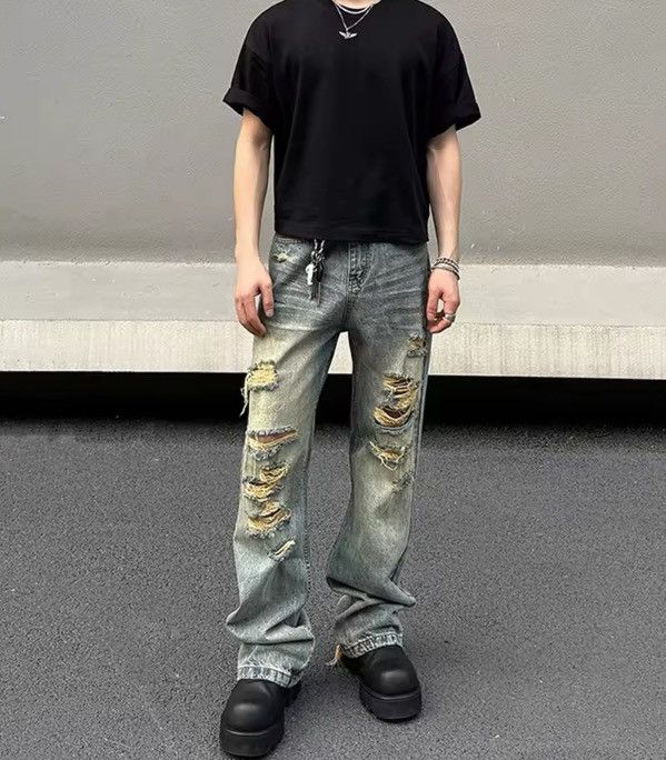 Japanese Brand Washed and ripped street hip-hop baggy jeans Size US 35 - 6 Thumbnail