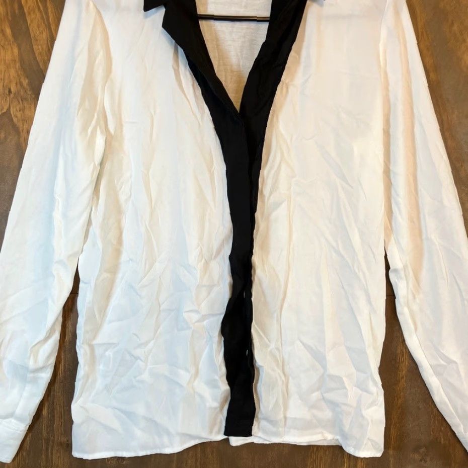 Ann Taylor Ann Taylor Womens Blouse Button-Down White Black Collar Long Sleeve Sheer Small Regular Size S / US 4 / IT 40 - 3 Thumbnail