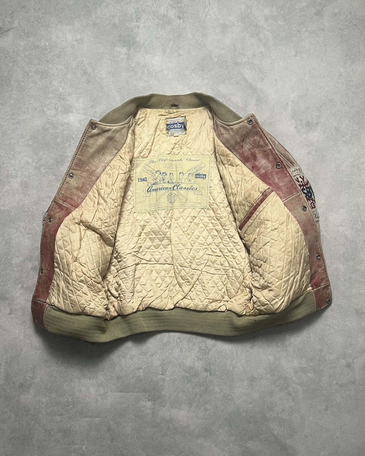Genuine Leather Gerry Cosby ‘Salmon’ Faded Leather Varsity Jacket Size US M / EU 48-50 / 2 - 4 Thumbnail