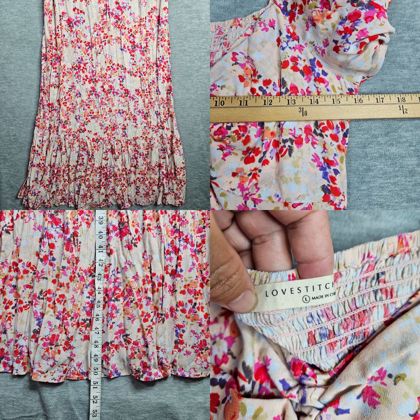 Vintage Love Stitch Women's Pink Floral Maxi Short Sleeve Dress L Size 36" / US 14 / IT 50 - 8 Thumbnail
