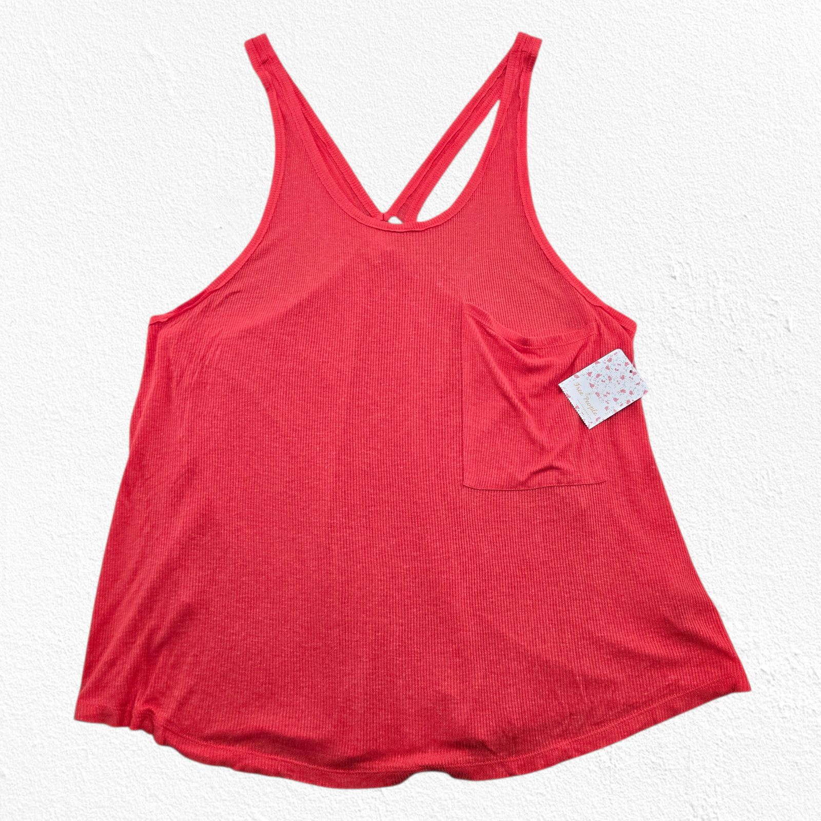 Free People Fire Red Rib Knit Linen Blend Racerback Tank Top Size Large Size L / US 10 / IT 46 - 2 Thumbnail