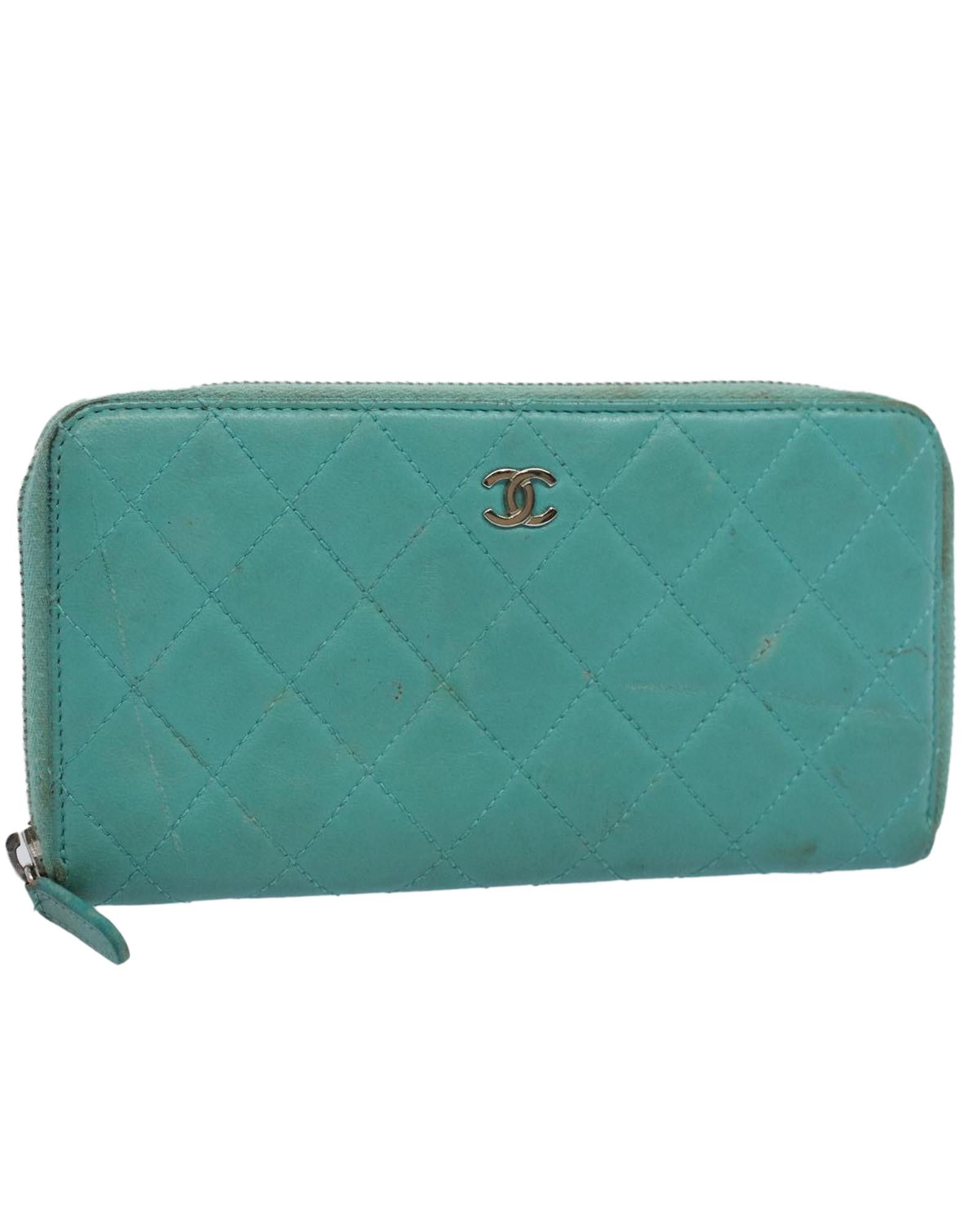 image of Chanel Turquoise Blue Lamb Skin Matelasse Wallet, Women's