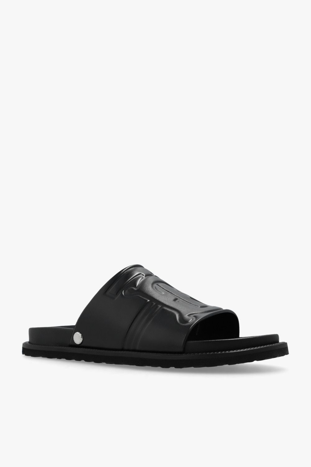 o1w1db10824 Leather Embossed TB Monogram Slides in Black