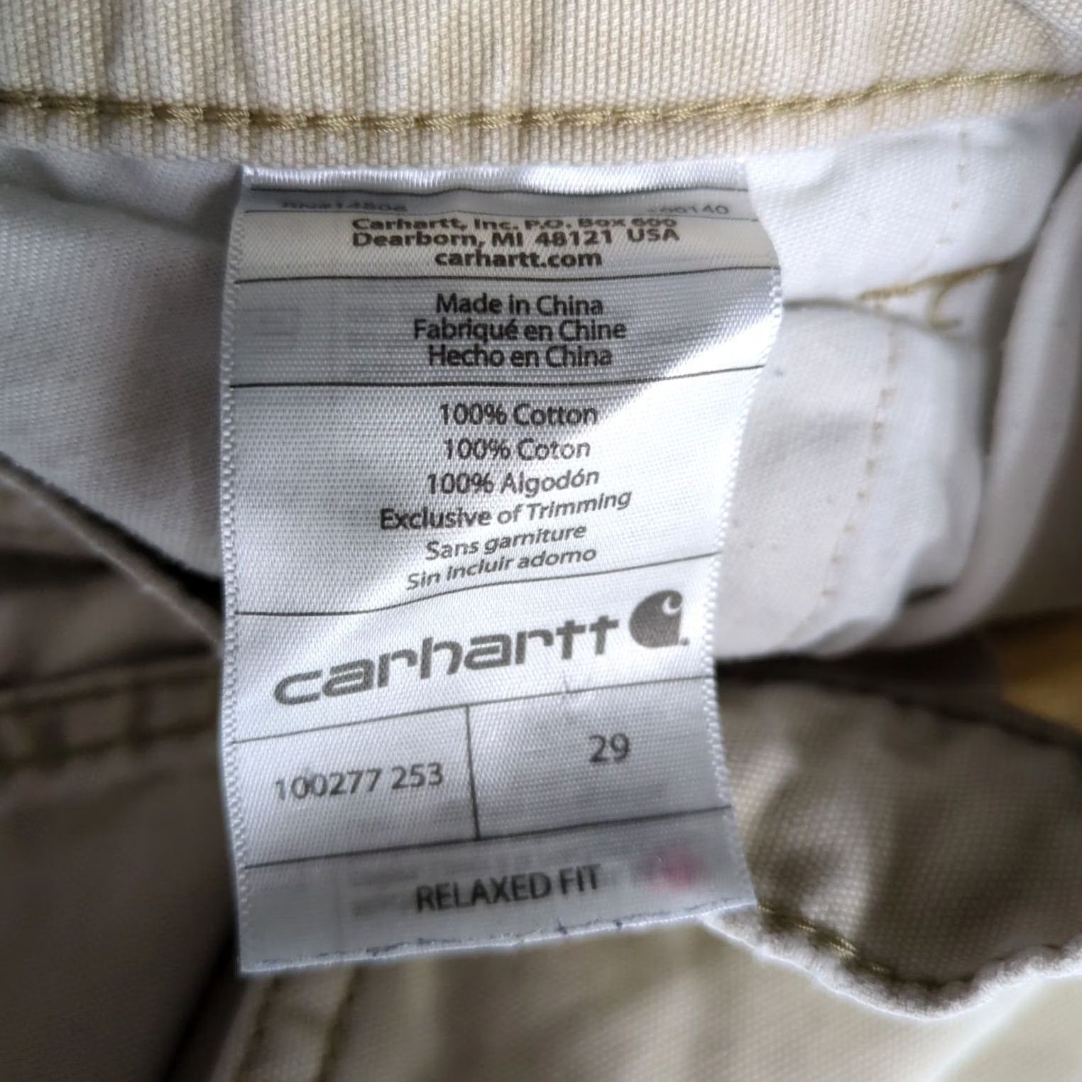 Carhartt Carhartt Cargo Shorts Mens 29 Relaxed Fit Workwear Beige Canvas 5-Pocket Zipper Button Carhartt Logo Belt Loops Front Flat Front Linen? Size US 29 - 8 Thumbnail