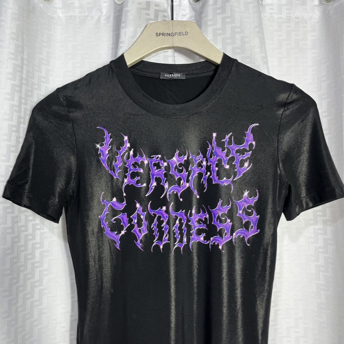 Versace Versace Goddess Logo Black Purple Liquid Wet Jersey Tshirt Size S / US 4 / IT 40 - 4 Thumbnail