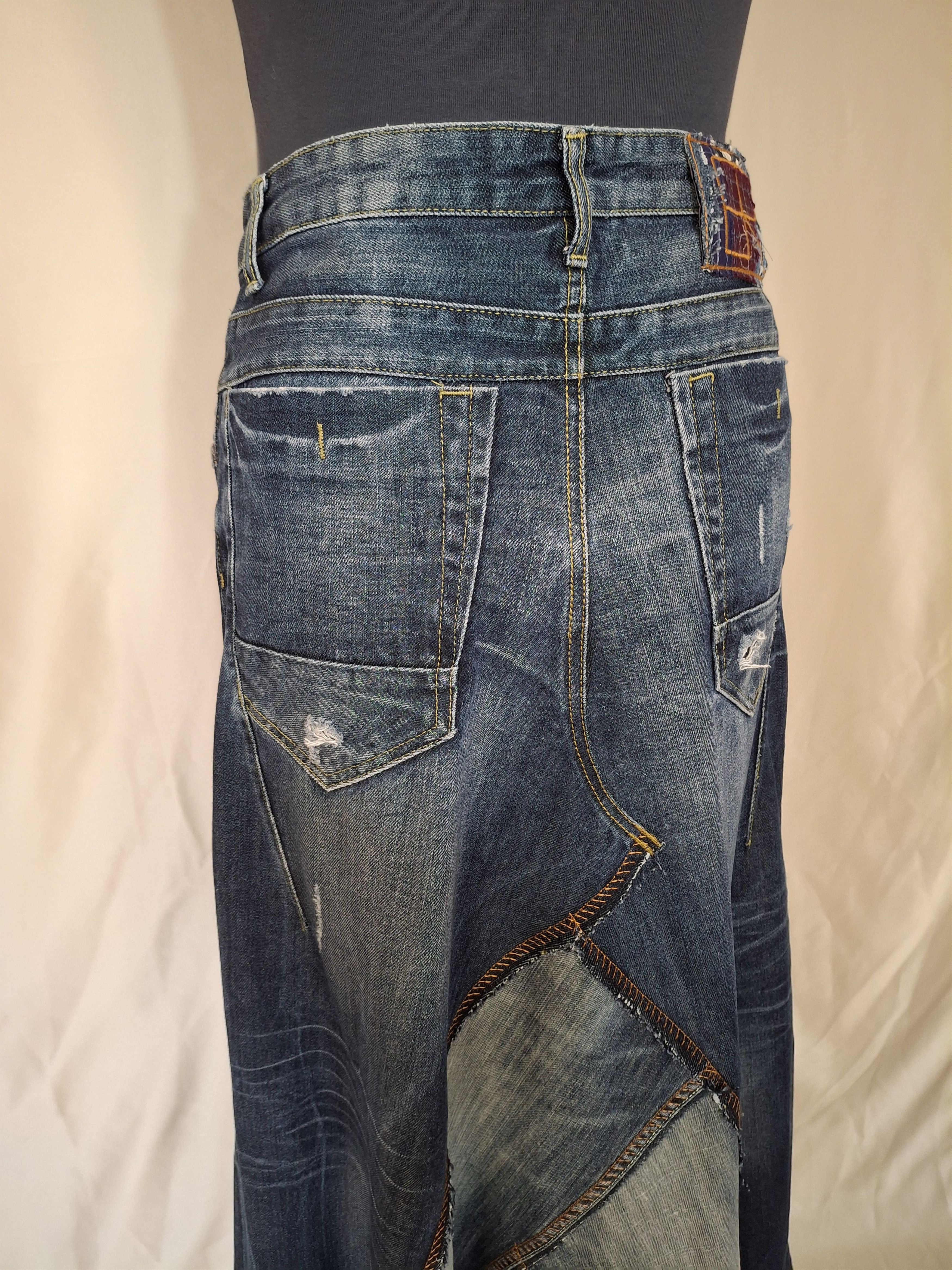 Handmade Avant Garde Deconstructed Rigid Denim Maxi Skirt Size 32" / US 10 / IT 46 - 4 Thumbnail