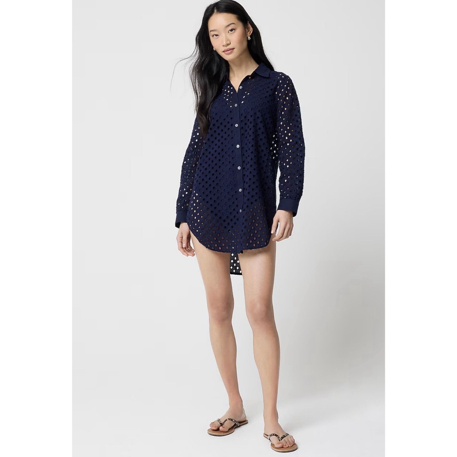 J.Crew J.Crew Factory Eyelet Swim Cover Up Tunic Shirt Navy Large Size L / US 10 / IT 46 - 1 Thumbnail