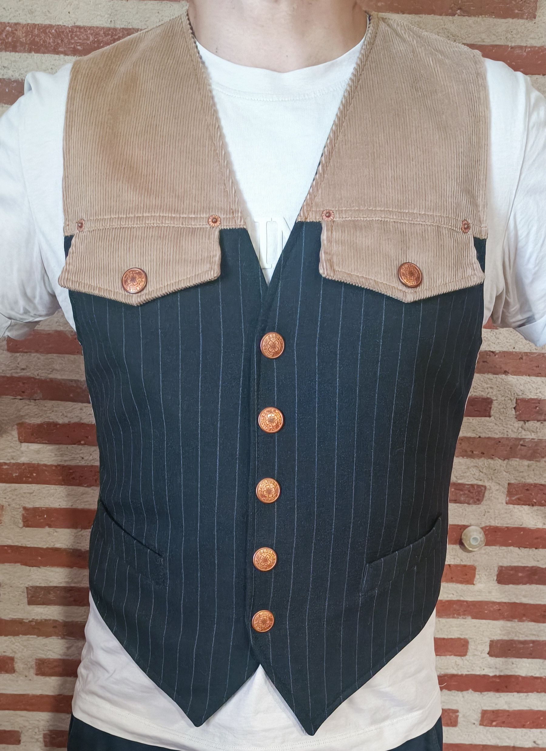 Jean Paul Gaultier 90's - Vest in courdoy and dark gray with stripes Size US S / EU 44-46 / 1 - 20 Thumbnail