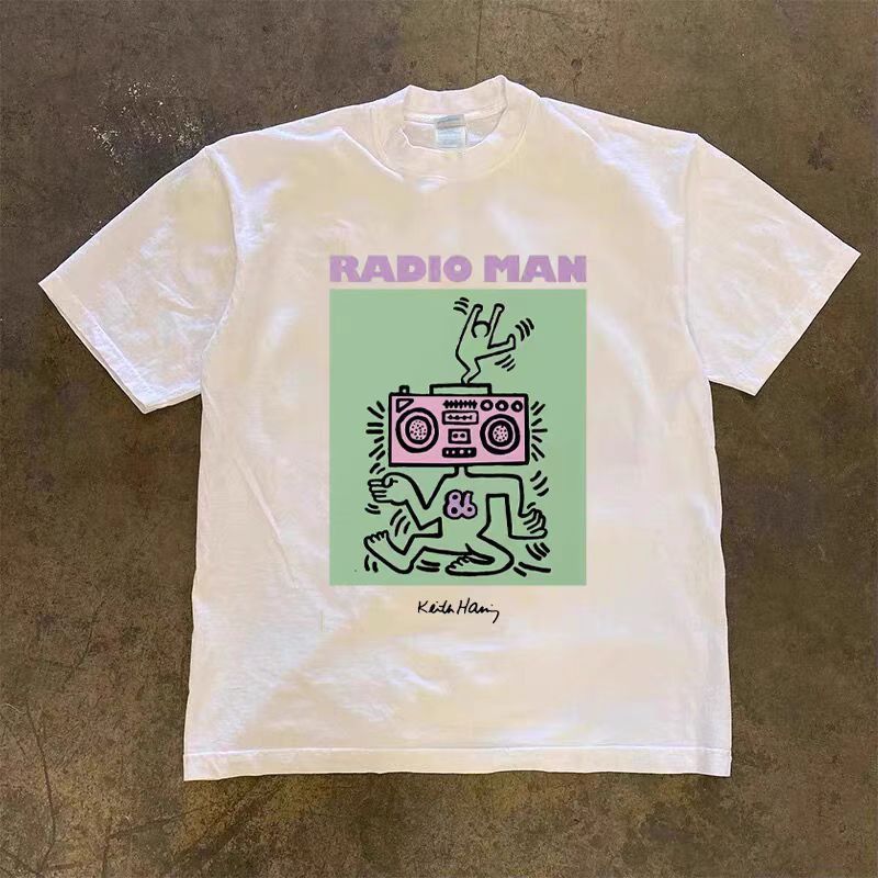 Vintage Hip Hop Fun Radio Print Loose Short Sleeve T-Shirt Size US M / EU 48-50 / 2 - 1 Thumbnail