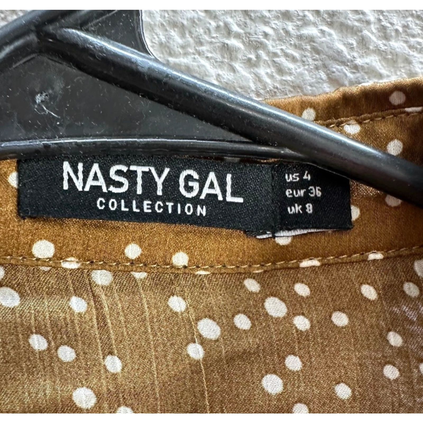 Nasty Gal Nasty Gal Collection Bronze Brown Shirt Blouse Long Sleeve Polka Dot Formal Sz 4 Size S / US 4 / IT 40 - 3 Thumbnail