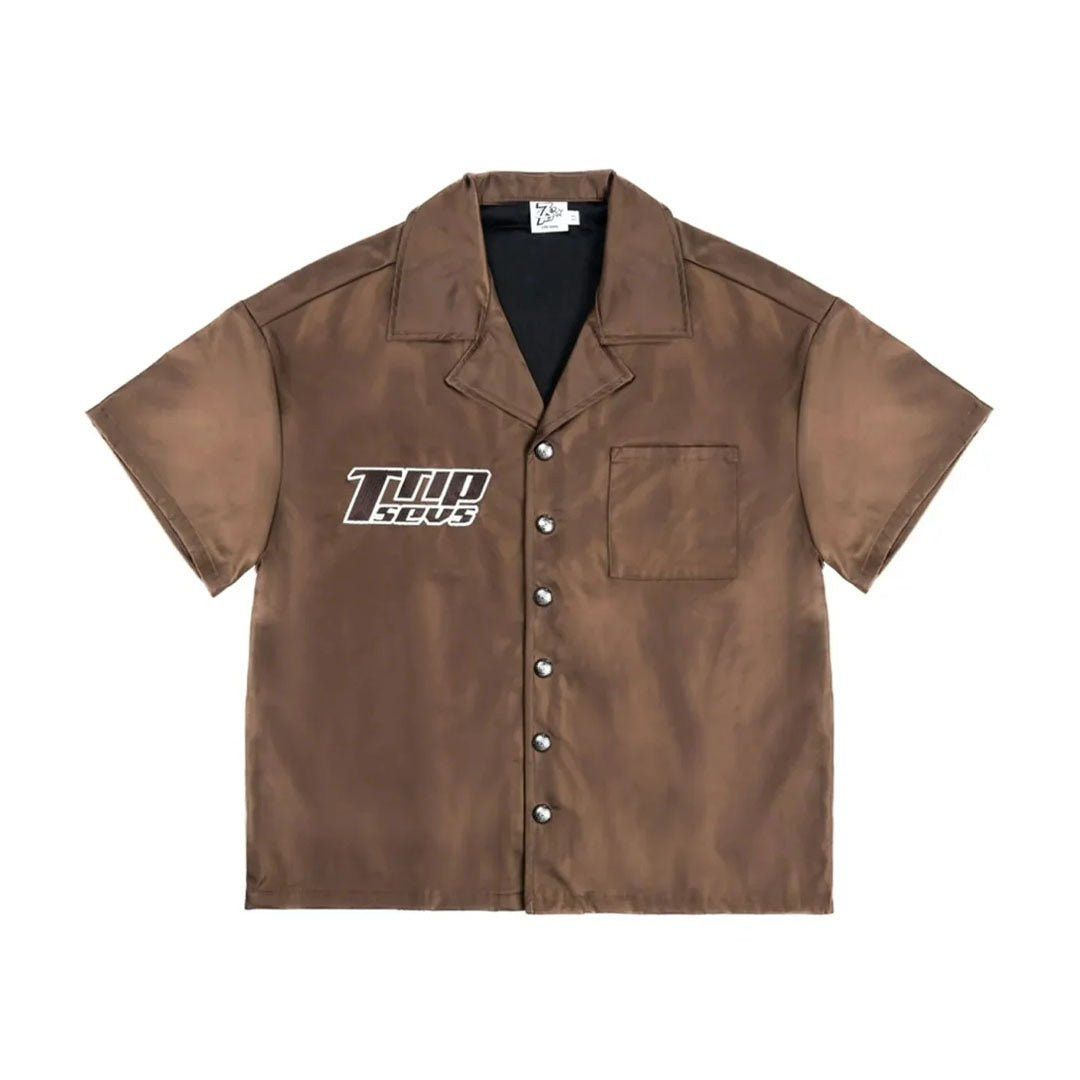 TRIPLE SEVENS Nylon Button Up Brown Size US XL / EU 56 / 4 - 1 Thumbnail