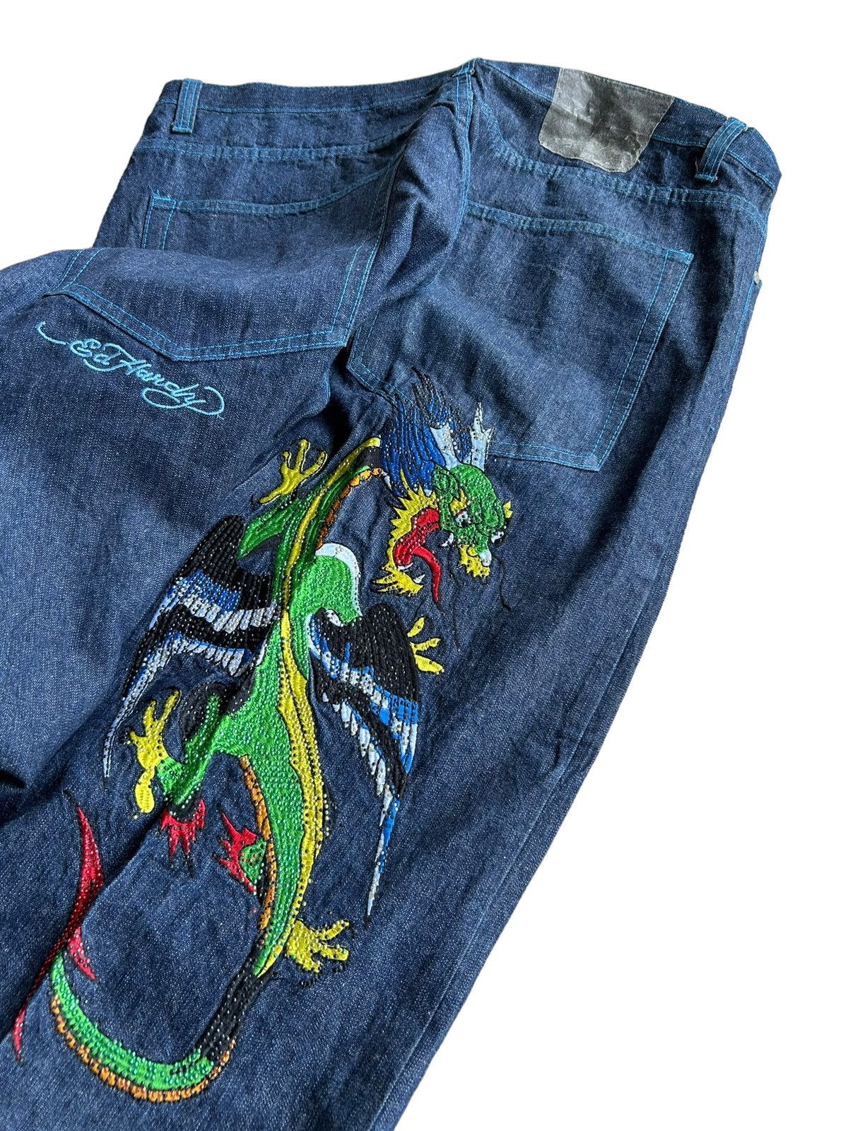 Christian Audigier × Ed Hardy × Vintage Ed Hardy denim Dragon Logo Rare design ☠️ Size US 41 - 5 Thumbnail