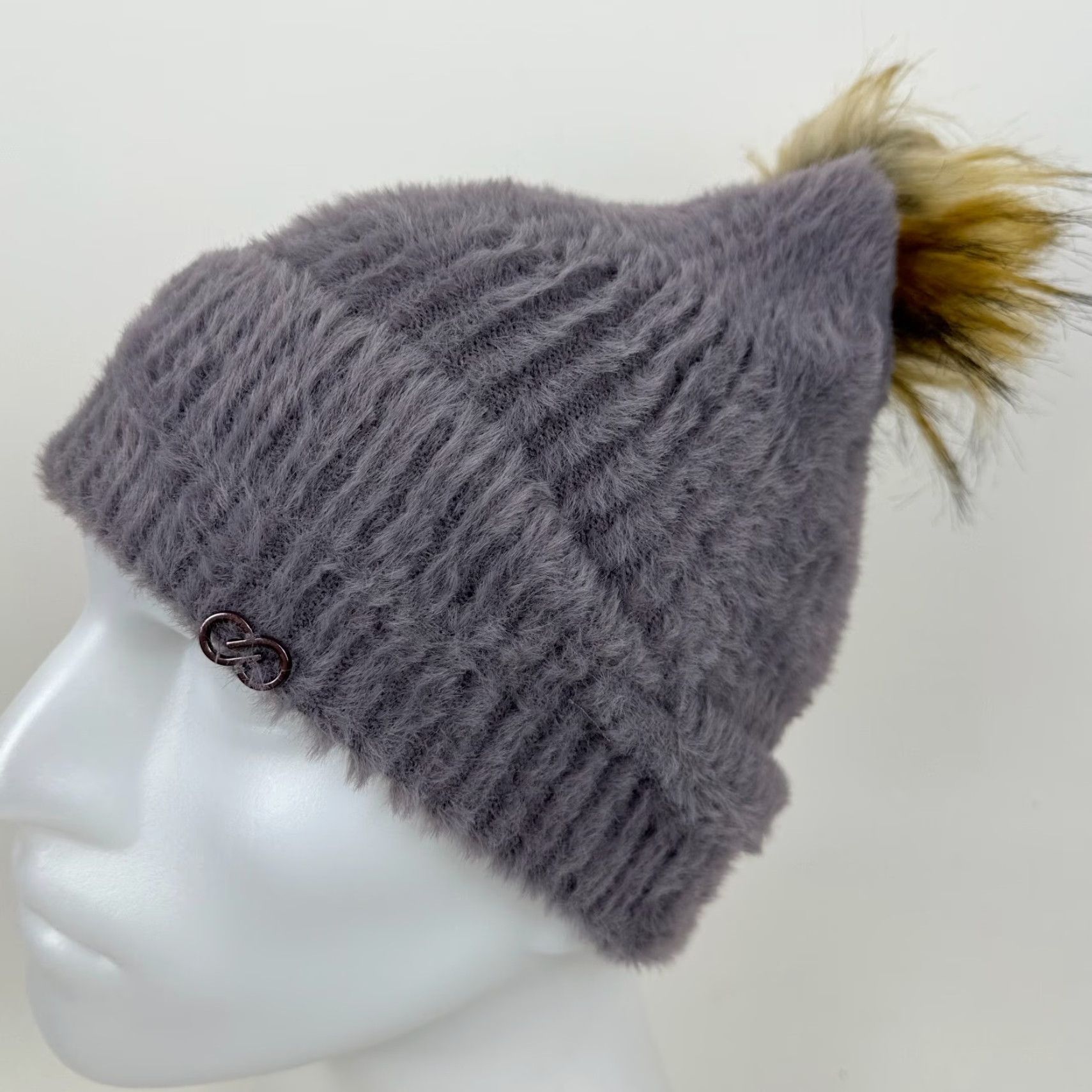 Vintage Calia by Carrie Underwood Purple Beanie Knit Faux Fur Pom Cuff Womens One Size Size ONE SIZE - 2 Thumbnail