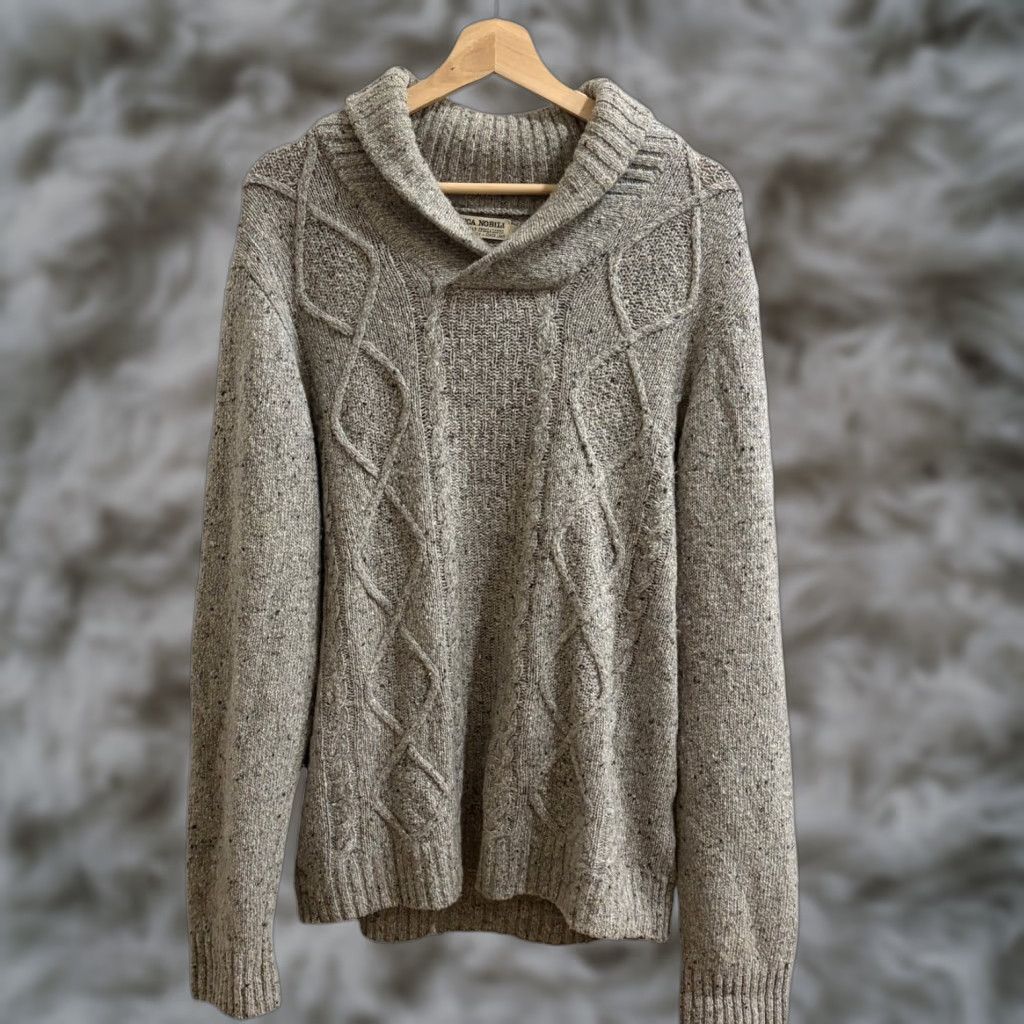 Vintage Luca Nobili Sweater Men Large Gray Heather Shawl Neck Cable Knit Pullover Italy Size US L / EU 52-54 / 3 - 1 Thumbnail