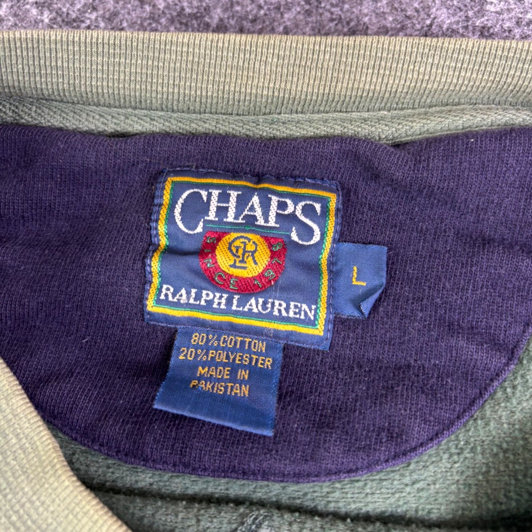 Ralph Lauren VINTAGE Chaps Ralph Lauren Sweatshirt Mens Large GreenCrewneck Faded 90s Size US L / EU 52-54 / 3 - 6 Thumbnail