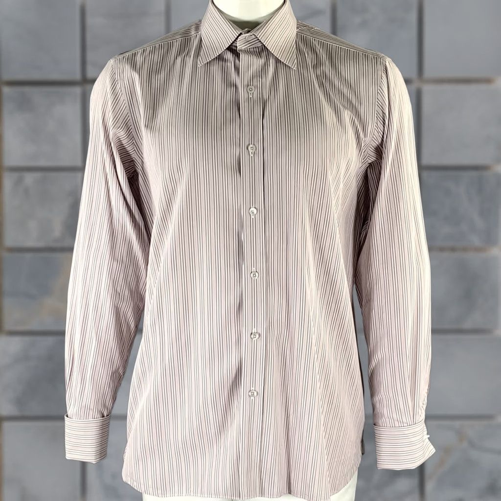 Tom Ford TOM FORD XL White Purple Stripe Cotton Long Sleeve Shirt Size US XL / EU 56 / 4 - 1 Thumbnail