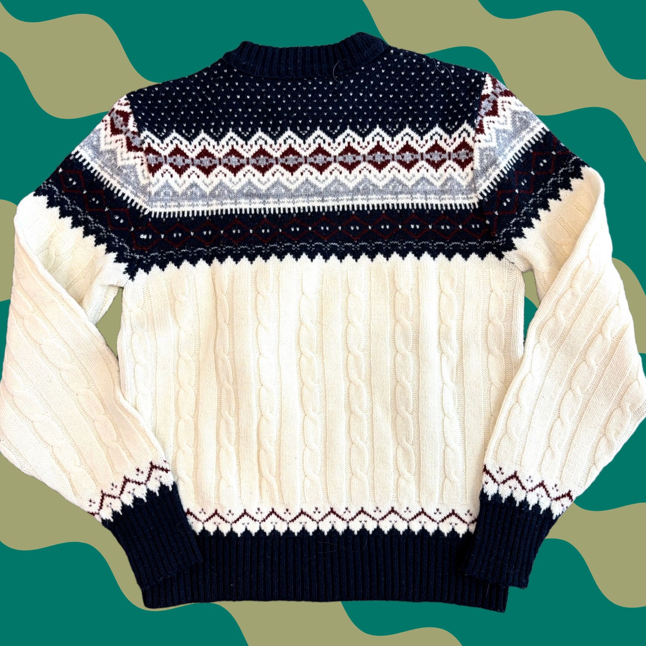 Vintage VINTAGE Y2K Cream Blue Nordic Weave Knit Longsleeve Pullover Sweater Men’s M Size US M / EU 48-50 / 2 - 1 Thumbnail